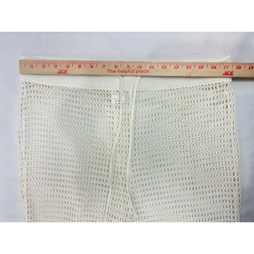 SHADE & SHORE Ivory Sheer Crochet Drawstring Cover-Up Flared Pants Size L